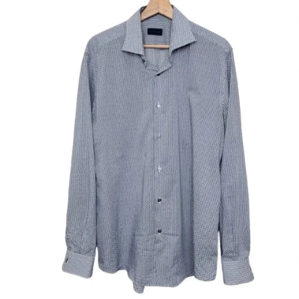 Pal Zileri Mens 16.5 Camicia Neck Formal Cotton Blue Button Shirt